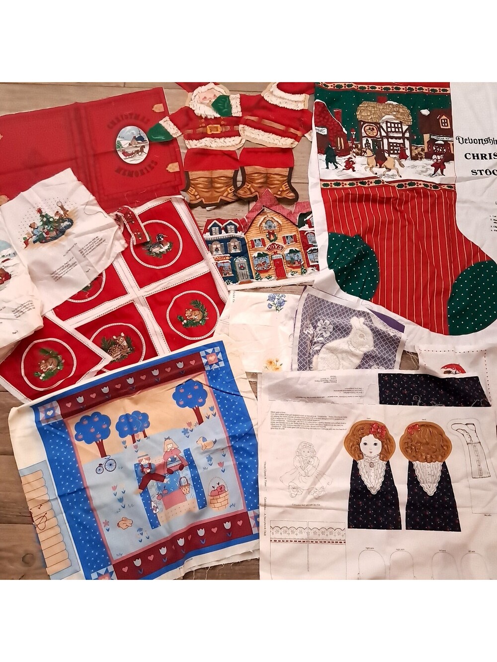 Vintage craft fabric panel set Cranston Springs Christmas stocking Goldilocks
